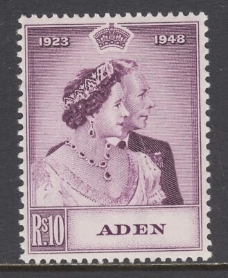 Aden Sc 31 MLH. 1949 10r purple Silver Wedding, fresh, bricht, LH, VF - Image 1 of 2