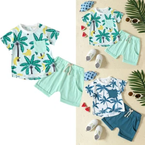 Toddler Baby Boy Clothes Beach Short Sleeve Palm Print T-Shirt Shorts Set Outfit - Picture 1 of 12