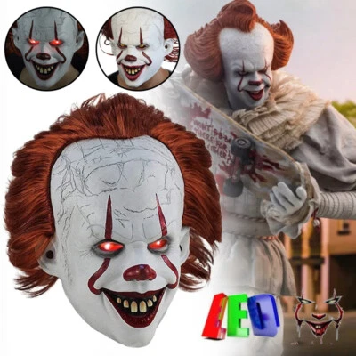 LED Stephen Kings Es Maske Pennywise Horror Clown Latexmaske Halloween Kostüm DE - Bild 1 von 4