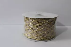2.5 Inch x 10 Yards Gold Mesh Glitter Wired Ribbon C1755 - Picture 1 of 5
