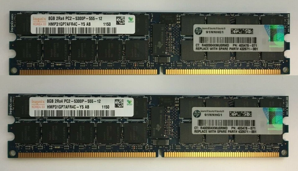HP 16GB PC2-5300p 667MHz 2Rx4 DDR2 ECC REG RDimm Server RAM Memory 408855-B21 - Image 1 of 1