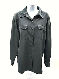 Vintage Joanna Womens Button Up Black Long Sleeve Top Sz XL Pointed Collar - Picture 1 of 5