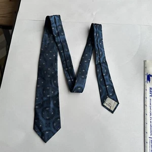 Vintage Yves St Laurent Tie Silk Blue Medallion Pattern - Picture 1 of 8