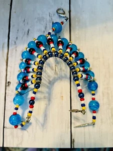 Handmade Native American Aqua Bead Safety Pin Head Dress Souvenir 5304 - Picture 1 of 6
