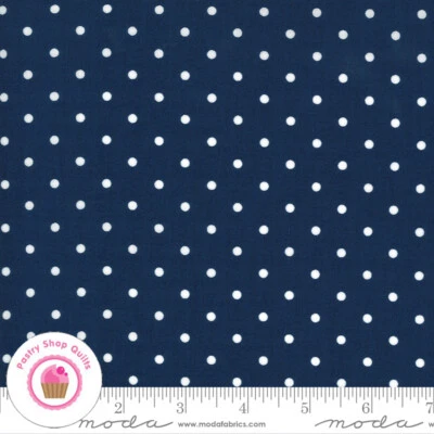 Moda CRYSTAL LANE 2987 18 Navy Blue Polka Dots  BUNNY HILL Quilt Fabric Winter - Image 1 of 4
