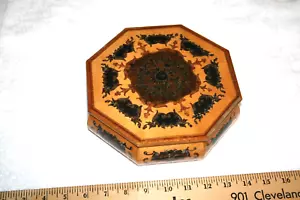 Caja de música vintage de madera Reuge en forma de octágono reproduce Acuario Italia - Imagen 1 de 6