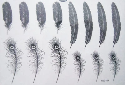 CANDYBARBOUTIQUE TEMPORARY TATTOO Collection of 14 Detailed Arty Feathers/ Phoenix Peacock Temporary Tattoo