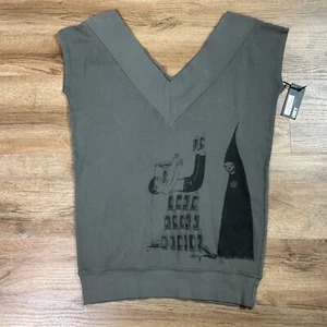 Obey Women’s Top Size M Tower of Power Shirt Graphic Green Black V Short Sleeve - Picture 1 of 9