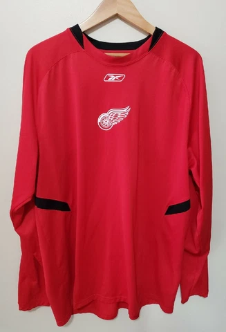 Detroit Red Wings Shirt Mens L NHL Hockey Reebok Red Long Sleeve Athletic Rare Cover