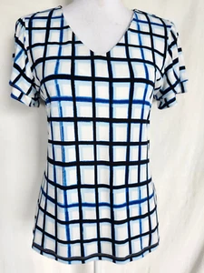 Blusa para mujer Calvin Klein manga acampanada cuello en V talla S elástica a cuadros - Imagen 1 de 12