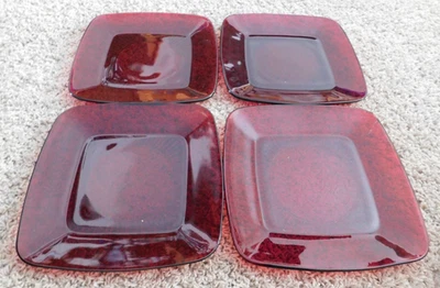 25-782 4 Vintage 8.5" Square Charm Anchor Hocking Ruby Red Luncheon Plates Plate - Image 1 of 4