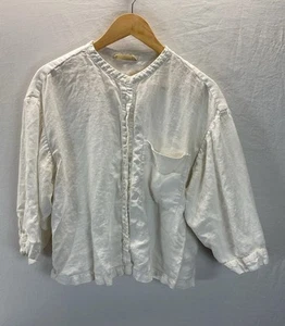 Everlane Womens White Linen 3/4 sleeve button down boxy Shirt Womens size LG - Picture 1 of 11