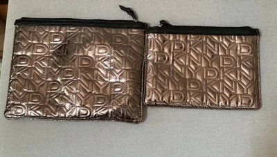 DKNY 2 Quilted Logo Zip make up / school tablet pouches. Silver 9 x 12, 6 x 9 - Image 1 of 4