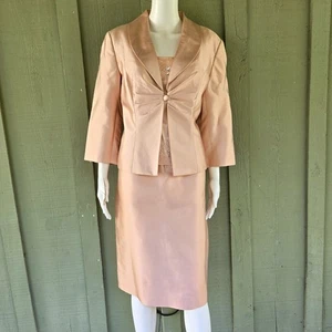 ADRIANNA PAPELL Pink Beaded Dress Suit 12 Silk Blend - Picture 1 of 8