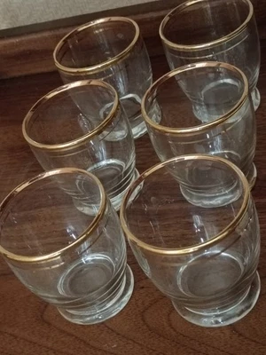 Juego de 6 vasos antiguos, de principios de 1900, antiguos con borde dorado Foto 1 de 4