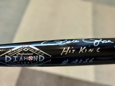 RARO Palos Diamante Negro Pete Rose Firmado Hit King 4256 Bate Con Certificado de Autenticidad y Holograma Foto 1 de 4