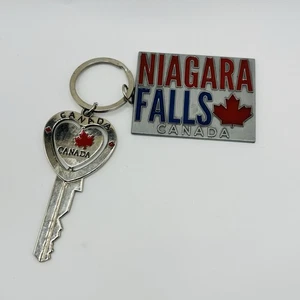 Niagara Falls Canada Keychain Souvenir Set – Maple Leaf Heart & Metal Plaque - Picture 1 of 4