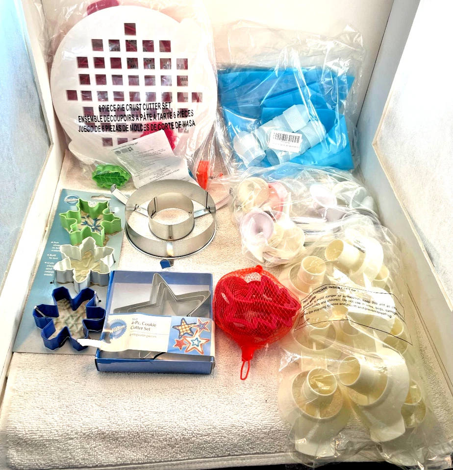 Lote de panificação vintage grande crosta de torta cupcake cortadores de biscoitos sacos de pastelaria pontas discos - Imagem 1 de 4