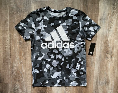 Camiseta ADIDAS nueva con etiquetas para niños Core negra con estampado de camuflaje ~ talla grande para niños ~ 14/16 ~ s/s ~ NUEVA Foto 1 de 4