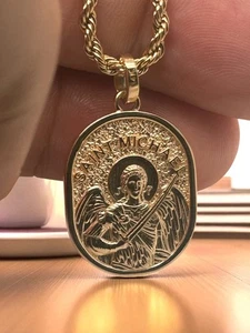 14K massiv Gold Saint Michael doppelseitiger Anhänger St Michael Protect Us 7 Gramm - Bild 1 von 11