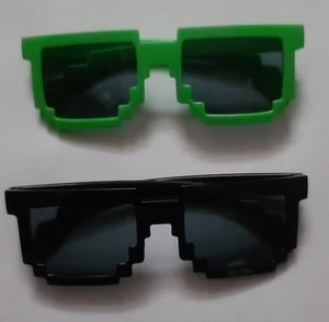 Minecraft Black and Green Creeper Sunglasses 8-Bit Pixel Glasses Lot of 2 Gamer - Picture 1 of 5