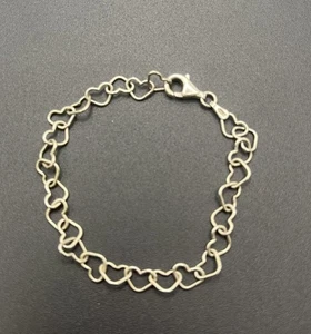 6.5" Sterling Silver Heart Bracelet Link 925 W12 - Picture 1 of 4