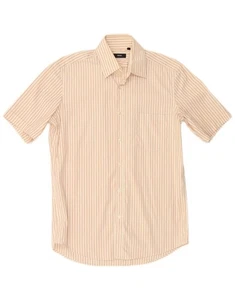 HUGO BOSS Mens Short Sleeve Shirt Size 39 15 1/2 Medium Beige Striped JP05 - Picture 1 of 3