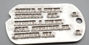 WWII 1943 Army Dog Tag With Chicago, Illinois Next Of Kin Address T43 - RARE - Picture 1 of 2