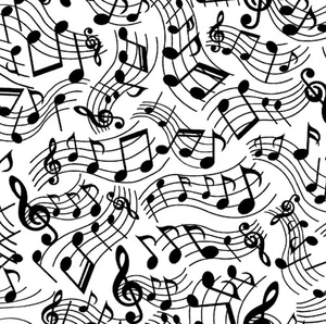 A.E. Nathan Black and White Sheet Music Notes Cotton FLANNEL Fabric by the Yard - Picture 1 of 3