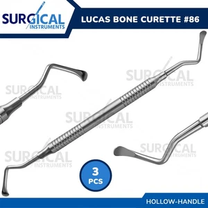 3 Pcs Lucas Bone Curette #86 Dentist Lab Dental Hollow Handle German Grade - Picture 1 of 8