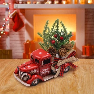 Christmas Red Truck Decor Farmhouse Christmas Decor Vintage Red Pickup Truck ... - Image 1 of 4