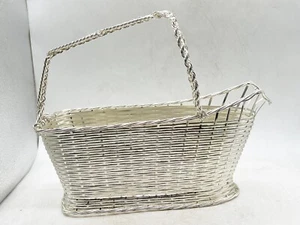 VINTAGE SILVER METAL WIRE WINE BOTTLE HOLDER BASKET CARRIER - Picture 1 of 8