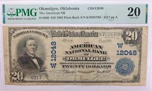 1902 20 $., National Currency., "OKMULGEE, OK."., PMG ss-20., Store #LGNB007 - Bild 1 von 2