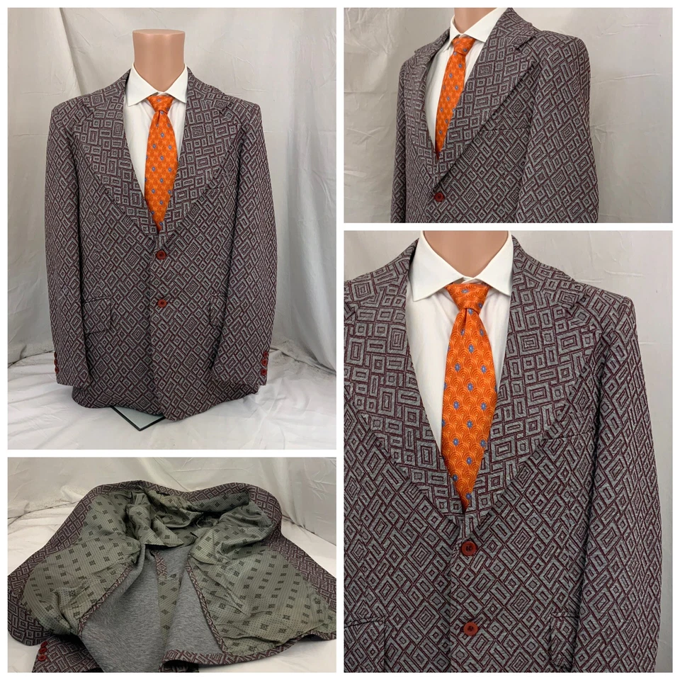 Blazer Retro Años 70 Hierba Tarlek Disco 40L Gris Rojo Poli Solapa Ancha YGI T1-342 Foto 1 de 4