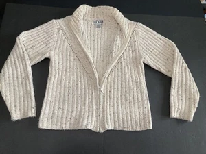 Just Design Cable Knitted Vtg Short Sweater Jacket Zip Up Beige sz Large Womens - Picture 1 of 8