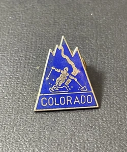 Vintage silberfarbene Emaille blau Colorado Ski Revers Krawattennadel Brosche - Bild 1 von 5