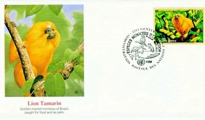  FDC Monkey Lion Tamarin Fleetwood Endangered Species UN Stamp - Image 1 of 2