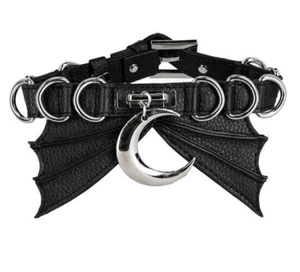 Restyle Bat Collar Moon Charm D-rings Wings Goth Grunge Alternative Punk Witchy - Picture 1 of 3