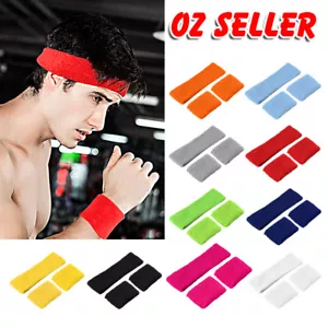 Wristbands Headband Sweatbands Sweat Band for Sport Tennis Badminton Yoga Cotton - Picture 1 of 19