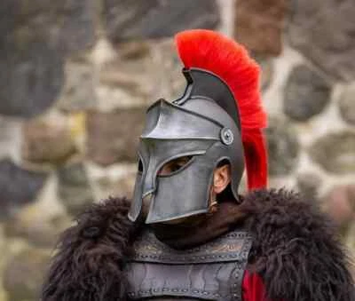 Corinthian Helmet with Plume – Dark Red Roman Combat Helmet | Perfect Gift - Image 1 of 4