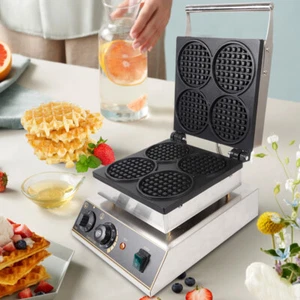 Commercial 1750W Electric Nonstick 4pcs Round Waffle Baker Maker Machine+ Timer - Picture 1 of 17