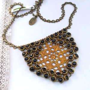 Michal Negrin Necklace Black Chainmail Mesh Bib Statement Crystals Art Deco Gift - Picture 1 of 14