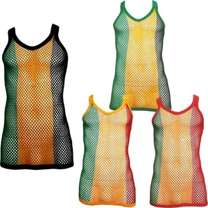 Fitted Jamaica Rasta String Vest Mesh Fishnet Muscle Top Black Red Green Yellow - Picture 1 of 5