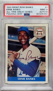 1992 Front Row Ernie Banks #1 *Fresh Grades, Dual Cert: Card PSA 9, Auto PSA 8 - Picture 1 of 2