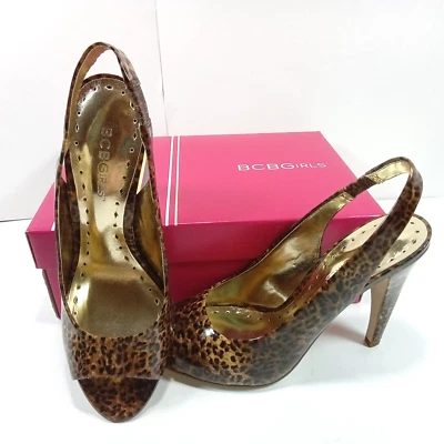 NWB BCBGirls BG ALLEGRO Brown Sugar/Leopard SLINGBACK Peep Toe Pumps 5" Size 7M - Image 1 of 4