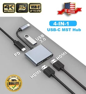 4-in-1 MST Hub With USB-C to 2*HDMI/USB 3.0/PD87W For MacBook Android LG Samsung - Picture 1 of 10