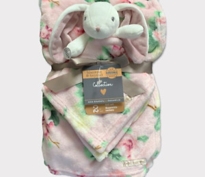 Blankets & Beyond Plush BUNNY Rabbit PINK ROSES Security Blanket Lovey Gift Set