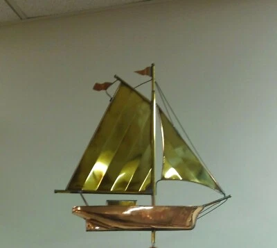  Sail boat weathervane,copper/brass 3d/  TOP ONLY,,,FITS over a 3/8''  top rod - Image 1 of 2