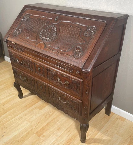 Antique French Louis XV Style Desk/Secretary in Solid Oak Wood Cover
