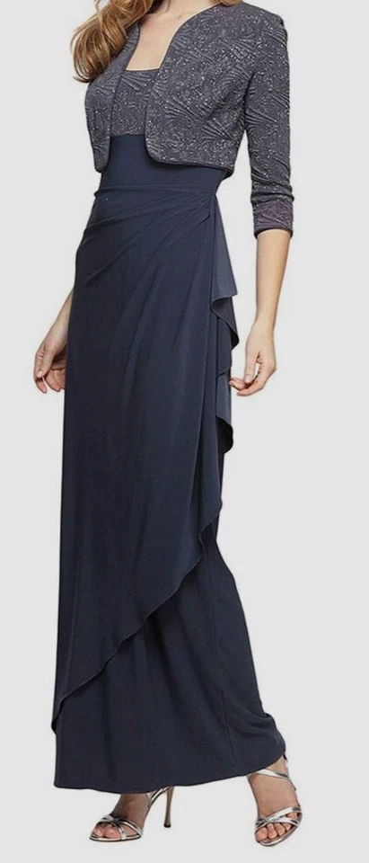 Alex Evenings Womens Gray 3/4 Sleeve Formal Jacket Size 8